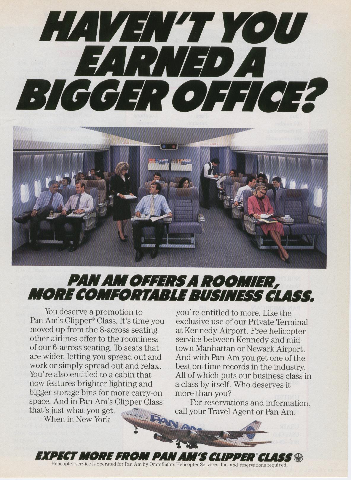 1987 An ad for Pan Am's Business Class.